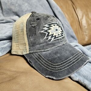 C.C Embroidered Ponytail Trucker Hat Distressed Western Boho Women's Cap